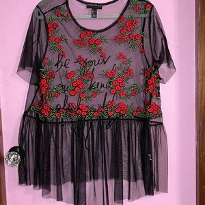 Floral mesh embroidered blouse